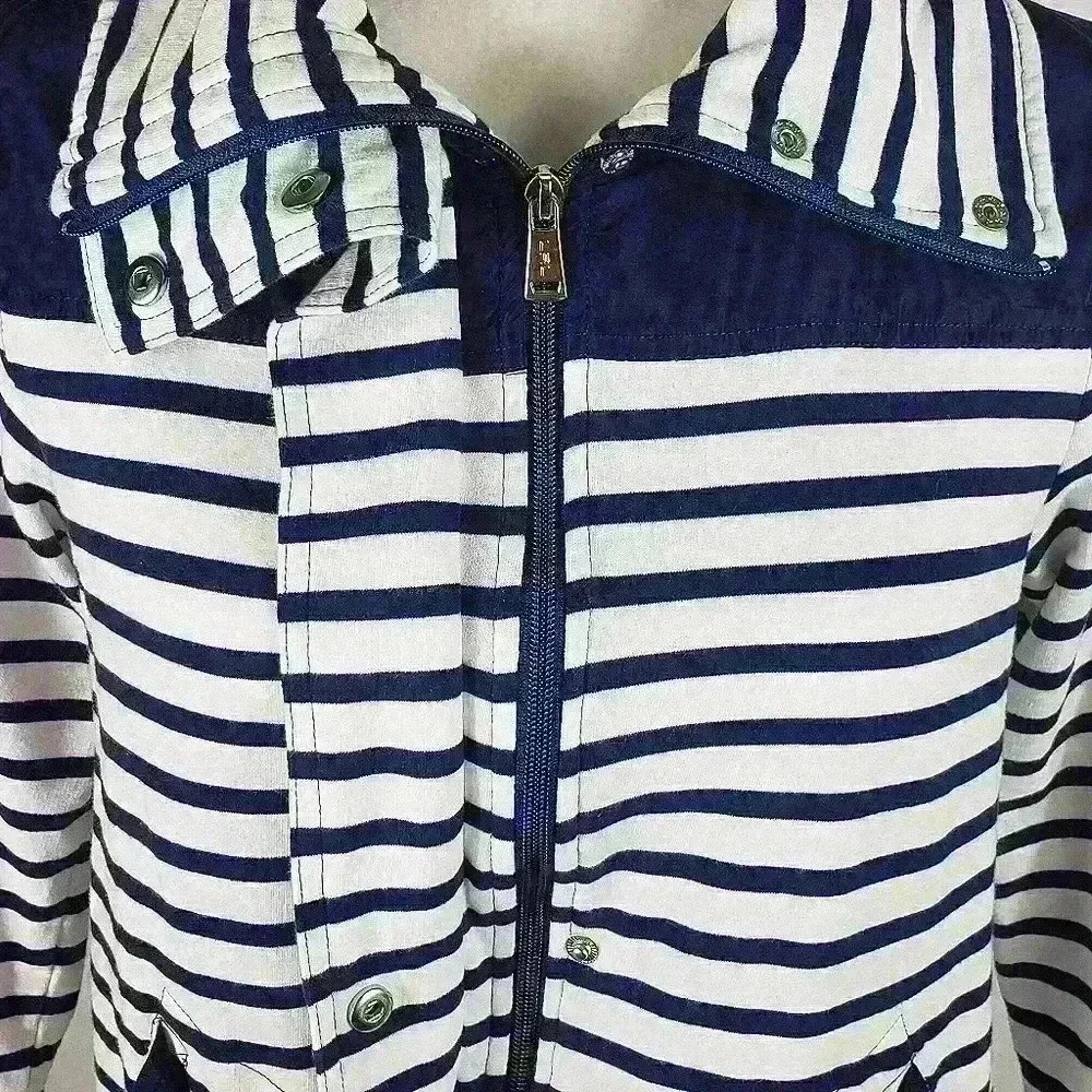 Lauren Ralph Lauren Active Jacket Navy White Stripes 3/4 Sleeves Cotton Size S - Picture 4 of 16